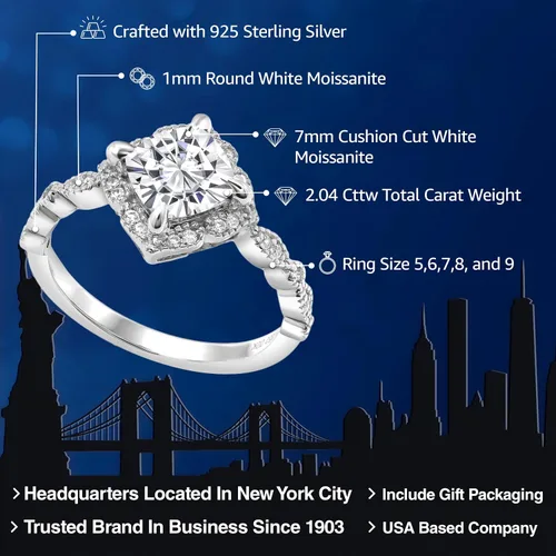 Vista 51 de Gem Stone King Anillo de compromiso solitario de moissanita blanca con piedra natal de corte cojín de 0.276 in para mujer, plata de ley 925