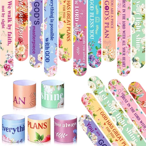 Vista 8 de Frienda 40 pulseras cristianas religiosas con versículos bíblicos para VBS Jesús Love You, pulseras inspiradoras motivacionales de natividad