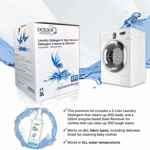 Vista 3 de Excelsior - Detergente para ropa con botella ecológica, líquido concentrado, sin perfume, biodegradable, sin disolventes y fosfatos, 3 litros