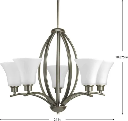Vista 5 de Joy Collection - Lámpara de araña tradicional de cristal blanco grabado con 5 luces, color bronce antiguo