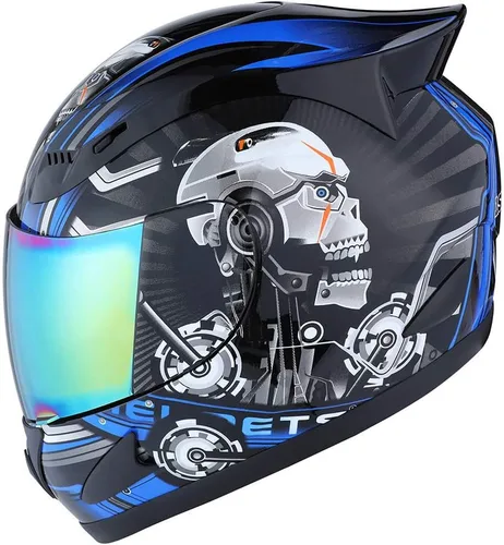 Vista 29 de 1Storm - Casco de cabeza completa para motocicleta, diseño de calavera mecánica HJDJ11