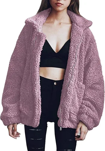 Vista 27 de PRETTYGARDEN - Chaqueta de forro polar Sherpa de gran tamaño para mujer Negro
