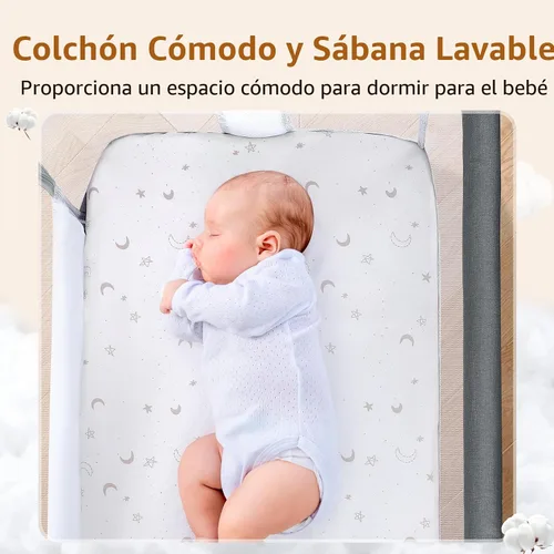 Vista 5 de Ezebaby Cuna junto a la cama para bebé, moisés portátil junto a la cama para recién nacidos con ruedas, cesta de almacenamiento, ajustable a 7 Gris