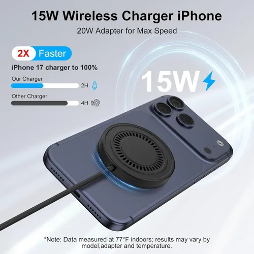 Vista 2 de Cargador inalámbrico magnético para iPhone 17e Mag-Safe, 2 unidades, cargador inalámbrico magnético de 15 W, almohadilla de carga rápida para iPhone