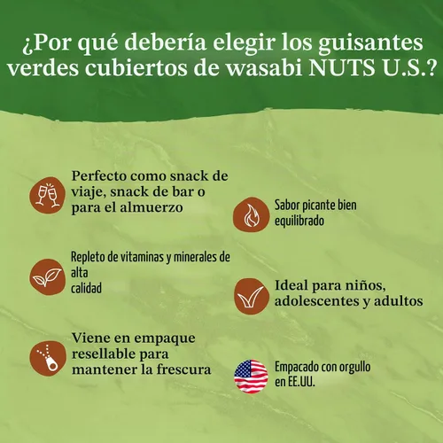 Vista 5 de NUTS U.S. - Guisantes verdes recubiertos de Wasabi, crujientes y picantes en bolsa resellable (1 libra)