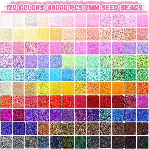 Vista 2 de Funtopia 120 Colores Cuentas de Semillas de 2 mm para Hacer Joyas, 49000 Piezas de Cuentas de Vidrio Pequeñas para Pulseras, Kit de Pulseras