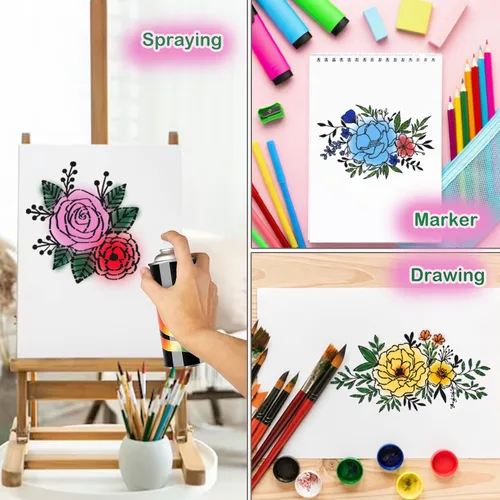 Vista 8 de 11 plantillas de flores grandes para paredes, tela de lona, manualidades, plantilla floral de rosa para pintar sobre madera, reutilizable, magnolia