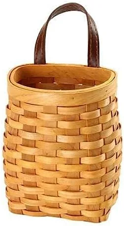 Vista 4 de Cesta colgante de mimbre tejida a mano, cesta de almacenamiento de madera portátil para colgar en la pared, cesta de flores, organizador de frutas