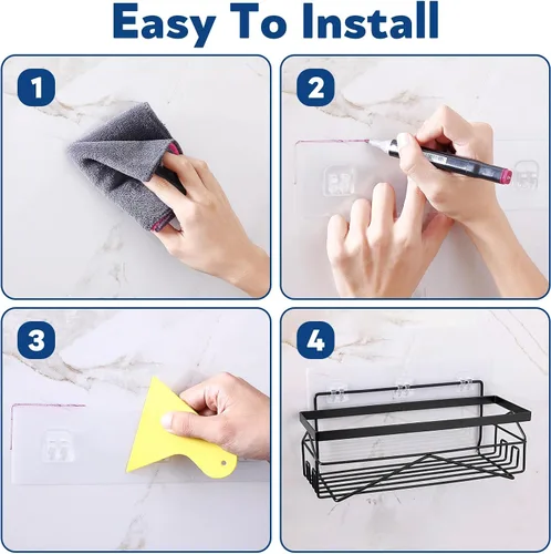 Vista 6 de Organizador de estante adhesivo de acero inoxidable para ducha, almacenamiento de baño apto para inquilinos (negro mate, 2 piezas)