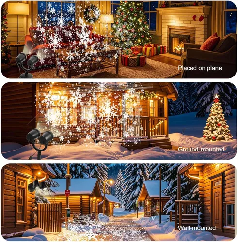 Vista 4 de Decoraciones Navideñas para Exteriores, Luces Proyector de Copos de Nieve de Doble Cabeza de Navidad, Luces Proyector de Navidad IP65 Impermeables