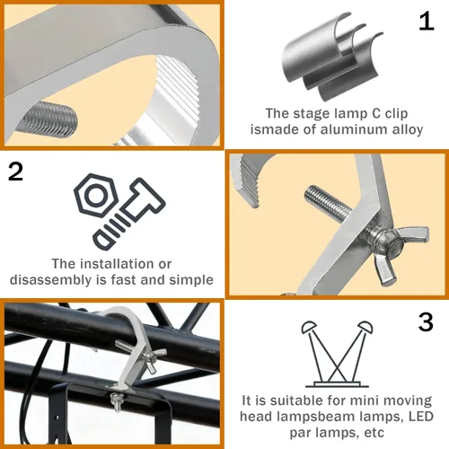 Vista 3 de Abrazadera C abrazaderas O abrazaderas gancho cuerda de seguridad dispositivo para colgar cuerda, utilizado para mover el haz de cabeza, luz LED par