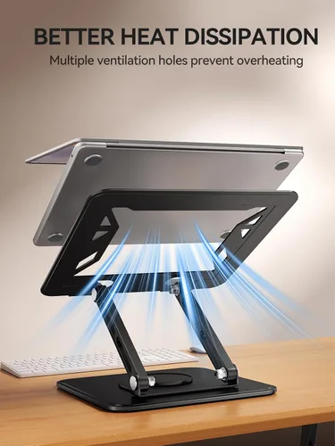 Vista 6 de tounee Soporte para computadora portátil para escritorio, soporte ajustable para computadora con base giratoria de 360°, elevador ergonómico