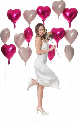 Vista 3 de Giga Gud 30 globos de papel de aluminio, de 18 pulgadas, rosa intenso y rosa macarrón, con tema de amor, perfectos para proponer matrimonio, boda