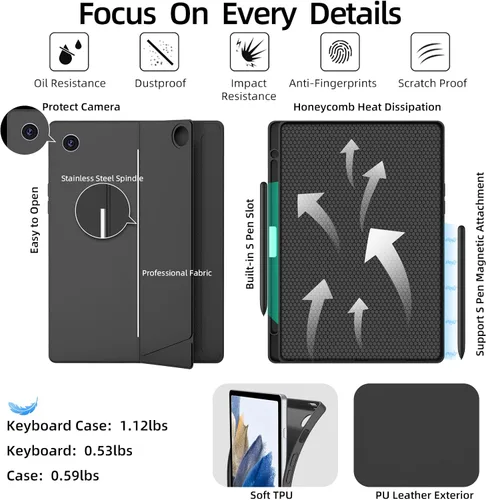 Vista 6 de JUQITECH Funda magnética con teclado trackpad para Samsung Galaxy Tab A8 Negro A8