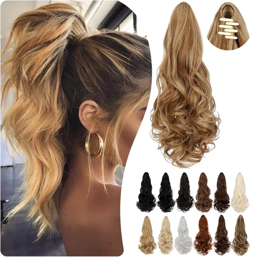 Vista 7 de Extensión de cola de caballo de 18 pulgadas, 20 pulgadas, larga, rizada, ondulada, recta, con clip, de aspecto natural, extensión de cabello