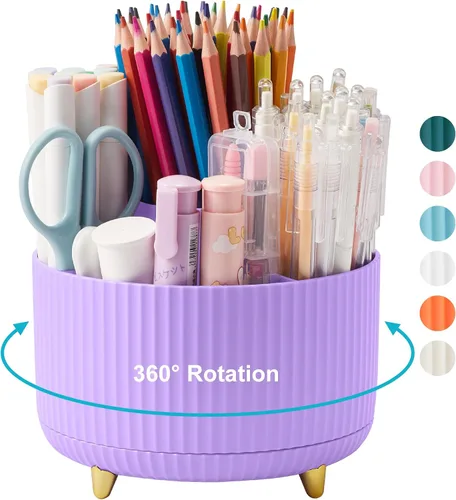 Vista 9 de Organizador de escritorio para lápices y bolígrafos, 5 ranuras, rotación de 360 grados, organizadores de escritorio para lápices y bolígrafos