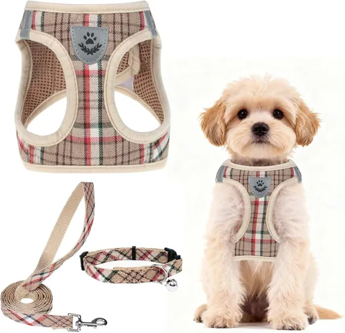 Vista 52 de PUPTECK - Arnés, collar y correa ajustables, sin tirones, para perros pequeños y medianos, cachorros y gatos, pechera reflectante acolchada de malla