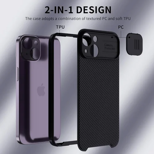 Vista 6 de Funda magnética para iPhone 13, funda protectora de cámara para iPhone 13 [compatible con carga MagSafe] con cubierta deslizante para lente, funda