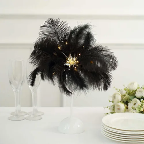Vista 10 de Efavormart - Lámpara de mesa LED de plumas de avestruz blanca de 15 pulgadas, centro de mesa inalámbrico con pilas para bodas y fiestas, luz
