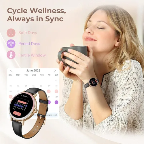 Vista 5 de Relojes inteligentes para mujer, 1.27 pulgadas, HD, redondos, rastreadores de actividad física para mujer, con monitor de frecuencia cardíaca, SpO2