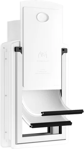 Vista 7 de MAVRICFLEX Puerta para gatos para puerta, marco completamente de acero inoxidable con doble solapa suave y 2 paneles deslizantes de ABS