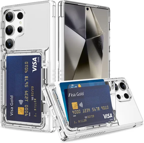 Vista 29 de Funda tipo cartera para iPhone 13 Pro Max con 3 ranuras para tarjetas de crédito, a prueba de golpes, híbrida, resistente, transparente Cubierta