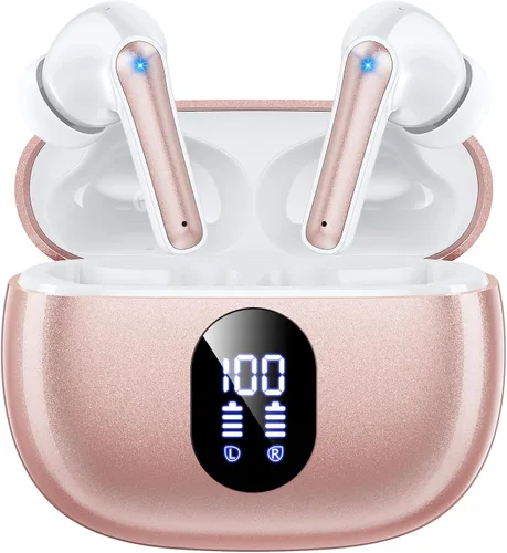 Vista 11 de Auriculares inalámbricos con sonido de graves profundos, auriculares Bluetooth 5.3, 48 horas de reproducción, pantalla LED con micrófono, IPX7