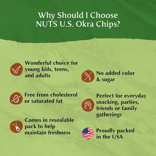 Vista 4 de NUTS U.S. - Chips de Okra Salado de mar Sin color añadido y sin azúcar añadido Natural Delicioso y saludable, chips a granel!!!