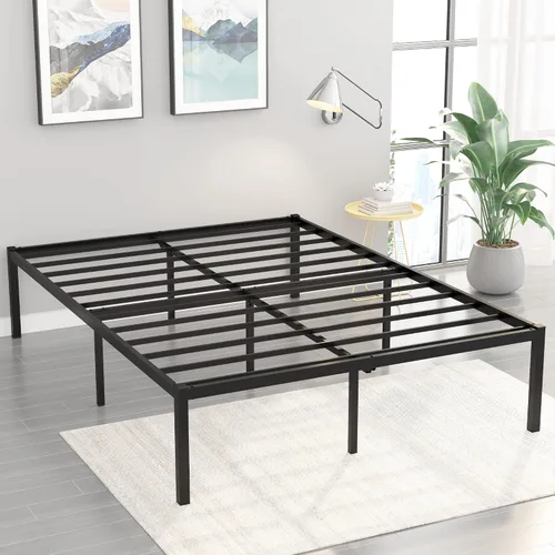 Vista 10 de Weehom Marco de cama de tamaño matrimonial de 16 pulgadas, plataforma de metal, no necesita somier, base de colchón, soporte de listones de acero