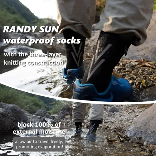 Vista 3 de RANDY SUN Calcetines impermeables de lana merino para senderismo, unisex, ligeros, transpirables, multideporte, 1 par