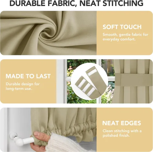 Vista 5 de Deconovo Cortina opaca para puerta de vidrio y luces laterales, panel de privacidad con aislamiento térmico con doble bolsillo para barra y Beige