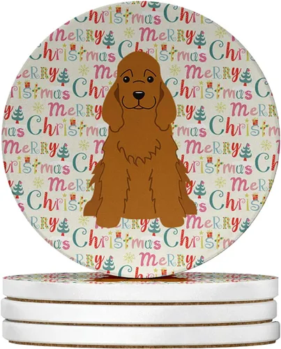Vista 217 de Abyssinian Sand Terrier Merry Christmas - Posavasos grandes de piedra arenisca (4 unidades)