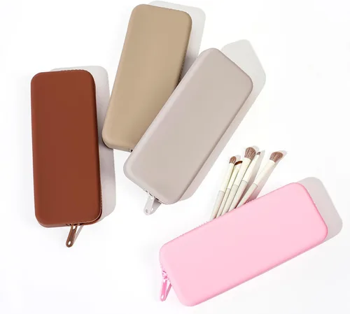Vista 4 de Soporte para brochas de maquillaje de silicona, bolsa de maquillaje de viaje, organizador de brochas portátil suave, artículos esenciales de viaje