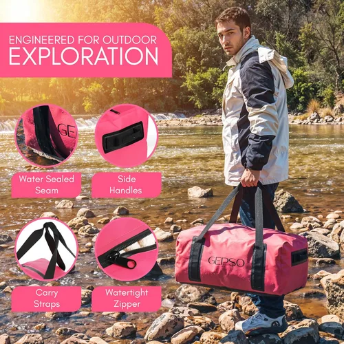 Vista 2 de Bolsa de lona impermeable de 50 litros Bolsa seca resistente con parte superior con cremallera, bolsillos interiores y asas reforzadas Bolsa