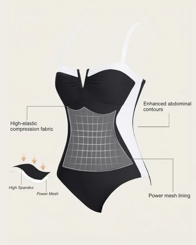 Vista 5 de Daci Women's Tummy Control One Piece Bathing Suit Negro y blanco