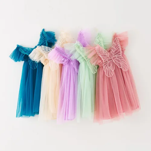 Vista 3 de YETANLID Vestido tutú de tul para niñas pequeñas, estampado de mariposas, talla 6M-5T