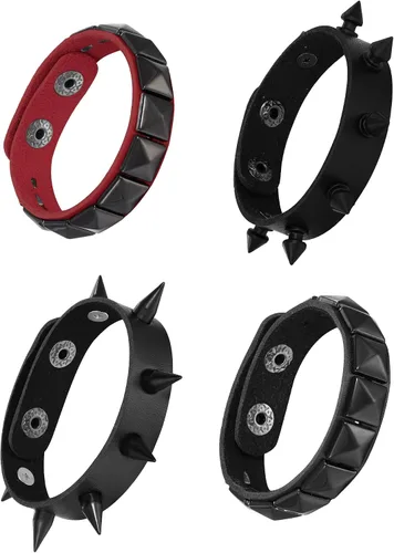 Vista 13 de Pulsera de cuero para hombre y mujer, pulsera punk, pulsera de rock, trenzada, con remaches, pulsera ajustable