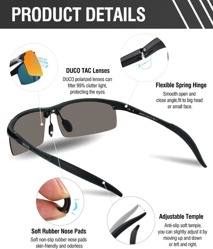 Vista 4 de Duco - Gafas de sol deportivas polarizadas para hombre con protección UV 8177s