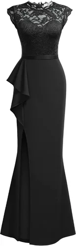 Vista 3 de MISSMAY Vestido largo de boda formal sin mangas con encaje floral retro para mujer