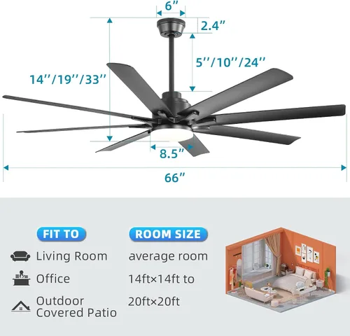 Vista 7 de Sofucor Ventilador de techo inteligente de 66 pulgadas con luces y control remoto, moderno ventilador de techo con control de aplicación, compatible
