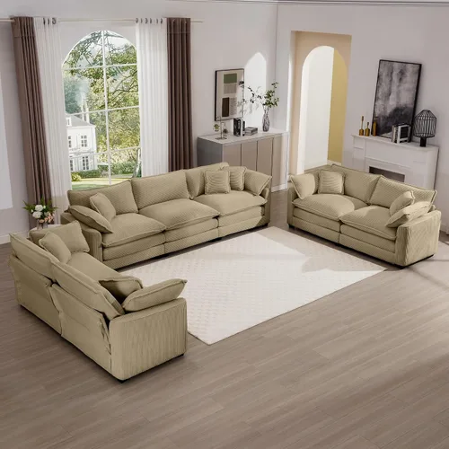 Vista 24 de Juego de sofá de 2 piezas de gran tamaño para sala de estar, sofá biplaza y sofá individual, asiento modular modular profundo de pana cómodos sofás