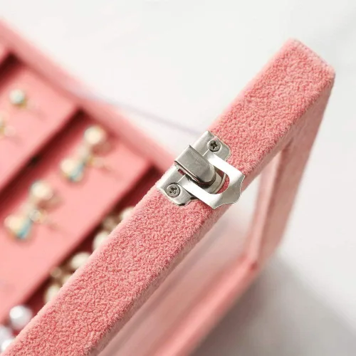 Vista 7 de Wudygirl Organizador de joyas, bandeja de terciopelo para joyas, caja de joyería de 24 rejillas con tapa, apilable, almacenamiento de joyas