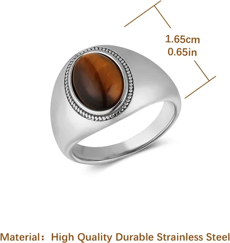 Vista 6 de HZMAN Anillo de boda de acero inoxidable gótico con piedra de ojo de tigre grande para hombres y mujeres, tamaño 7-14, Metal,