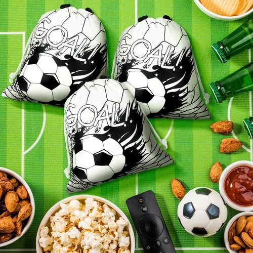 Vista 6 de Xuhal 24 bolsas con cordón de fútbol, recuerdos de fiesta de fútbol, bolsas de regalo de golosinas, mochila deportiva con cordón para pelota