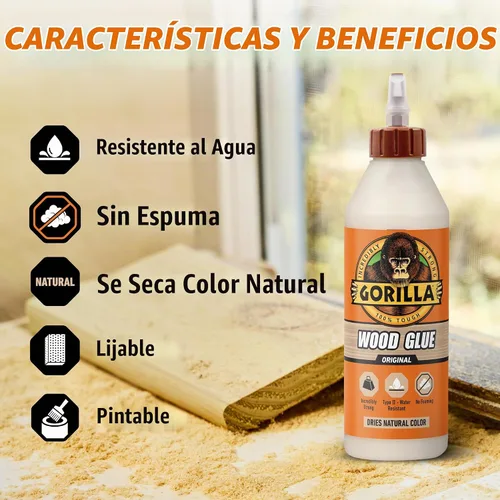 Vista 3 de Gorilla Pegamento para madera, botella de 18 onzas, color madera natural, (paquete de 1)
