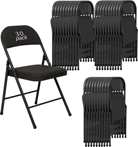Vista 8 de Juego de 4 Sillas Plegables Tapizadas en Negro - Cómodas Sillas Apilables Portátiles para Interior y Exterior, Eventos, Fiestas, Oficina, Boda Negro