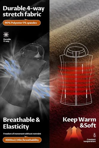 Vista 4 de CREATMO US Chaleco Softshell ligero para mujer, chaqueta cortavientos sin mangas con capucha extraíble