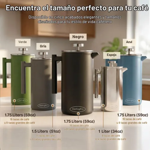 Vista 4 de SterlingPro - Cafetera de prensa francesa de acero inoxidable extra grande con aislamiento no tóxico de 64 onzas, capacidad de 1/2 galón/2 litros