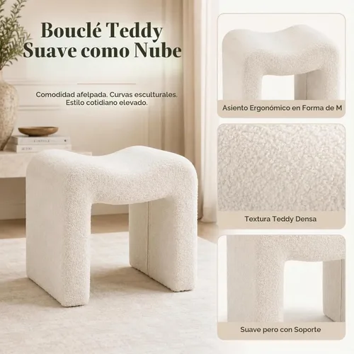 Vista 6 de Wimarsbon Silla Taburete de Tocador, Otomán Moderno de Terciopelo Teddy Reposapiés, Banco de Sofá Escabel Asiento Extra, Decoración del Hogar