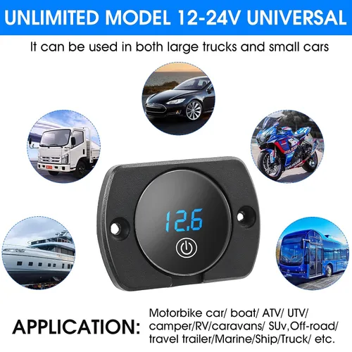 Vista 7 de 2 voltímetros de pantalla LED de 5 a 48 V CC para automóvil, medidor de voltaje digital impermeable con interruptor táctil para barco, vehículo